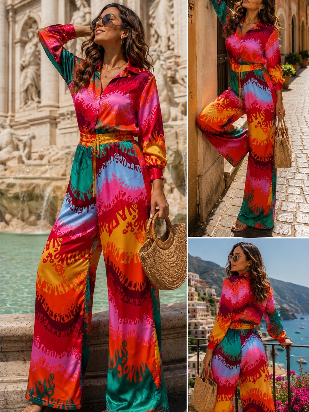 NWOT Tropical Resort Palazzo Jumpsuit Colorful Cruise Vacation Statement Outfit